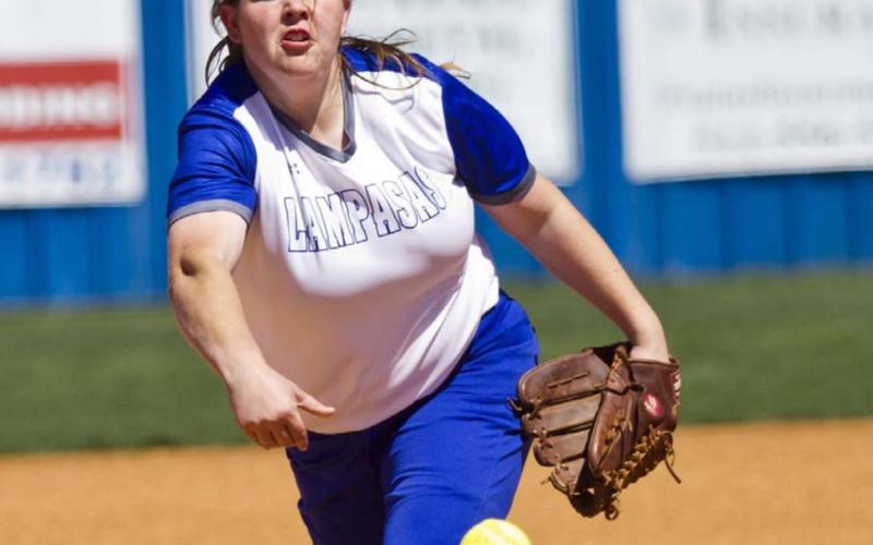 Caitlyn Sanguinet pitches on Thursday at home against Salado. JEFF LOWE | DISPATCH RECORD