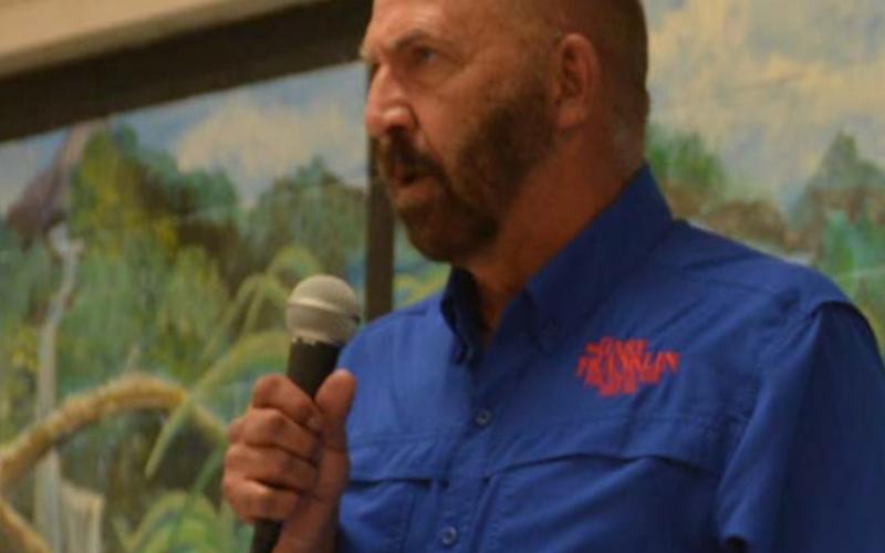 Longtime Lampasas County resident Gary W. Franklin speaks on Second Amendment rights during a recent candidate forum. MONIQUE BRAND | DISPATCH RECORD