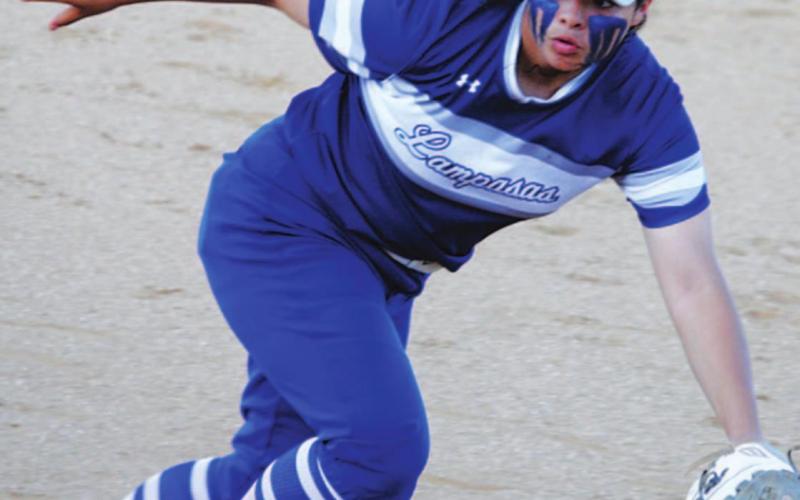 Alycia Cantu races to the first base bag during the bi-district round of the playoffs in her senior year. FILE PHOTO