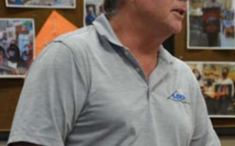 After serving 12 years as a trustee, Dan Claussen bids farewell to Lampasas ISD school board members on Monday. MONIQUE BRAND | DISPATCH RECORD
