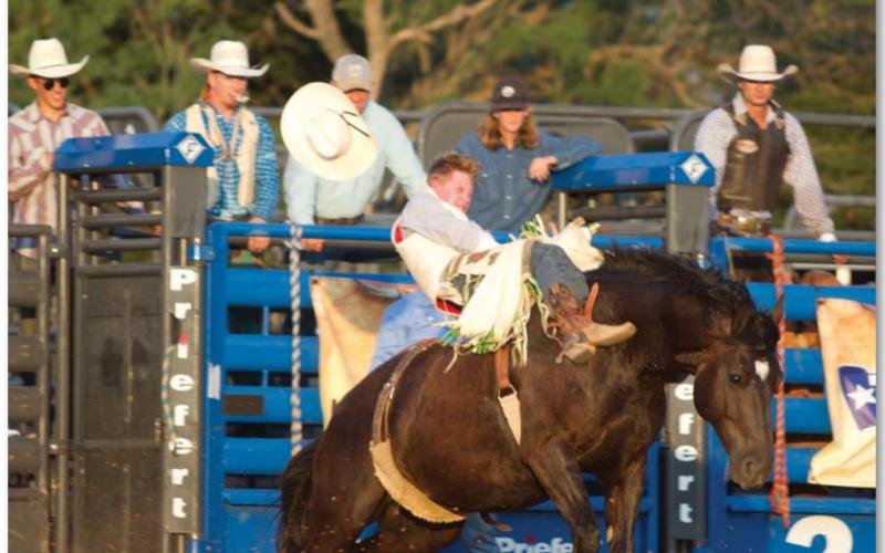 Bronc riding is one of the many featured rodeo events that will offered at the Riata Roundup on April 29 and April 30 at the 580 Sports Complex. FILE PHOTO