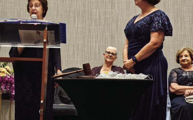 At right, Lampasas ’36 Club member Amy McDaniel is installed as the Texas Greater Federation of Women’s Clubs new recording secretary. COURTESY PHOTO