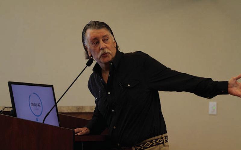 Bill Hinckley of the Bar H Bar Ranch offered the most vociferous objections at Monday night’s Lampasas City Council meeting to the proposed Texas Materials railway project. He was joined by numerous other landowners who also are concerned about how such a project would negatively affect the community. HUNTER KING | DISPATCH RECORD