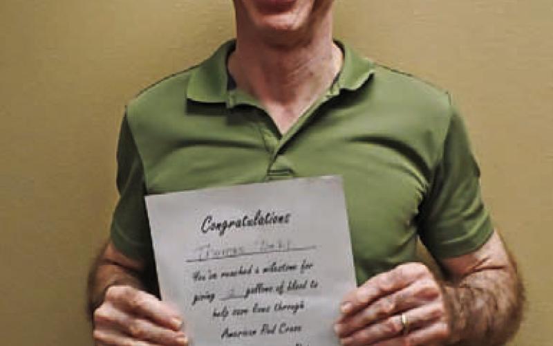 Tom Dahl of Lampasas reached the 12-gallon blood donor milestone with his gift at the November American Red Cross blood drive. Others who reached a significant donation level were Dorothy Hollister, six gallons, and Wanda Lang, 10 gallons. WANDA LANG | COURTESY PHOTO
