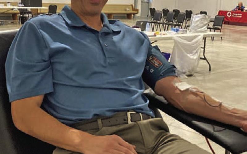 School Superintendent Dr. Chane Rascoe was one of the many Lampasas donors who participated in the Nov. 14-15 blood drive, held at First Street Church of Christ’s new Family Life Center. WANDA LANG | COURTESY PHOTO