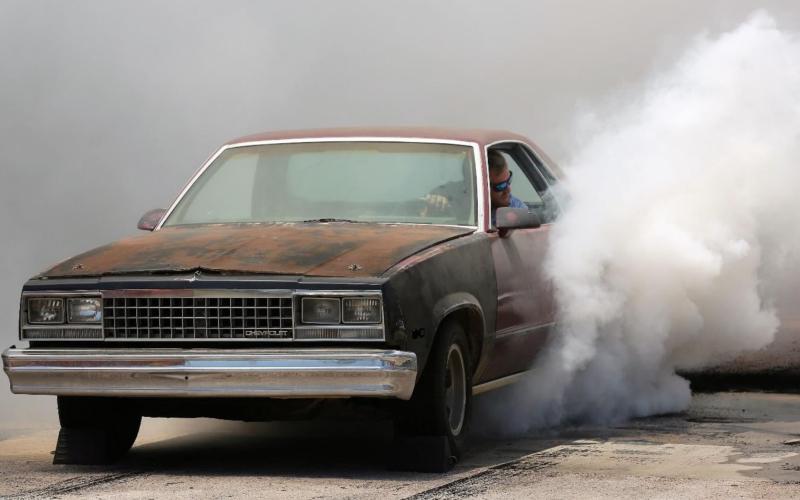 Austin Williams won the burnout competition in this 1985 El Camino. CHRIS MILES | DISPATCH RECORD