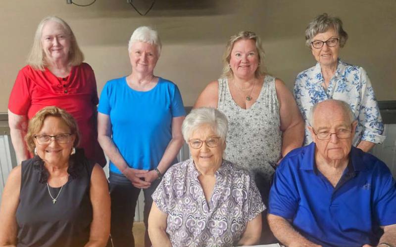 Officers installed to serve from 2025-2027 are, seated from left to right, Jani Edwards, second vice president; Sandy Brister, Children’s Book Project chair; and Bill Brister, LCRTA president; back row, Julia Phillips, first vice president and immediate past-president; Janet Machen, secretary; Juli Chaney, treasurer; and Charlene Ruzicka, corresponding secretary. COURTESY PHOTO