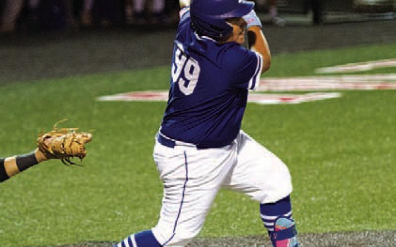 Benny Rodriguez delivers the base hit against Giddings after he returned from a ruptured appendix and spending time in the hospital. FILE PHOTO
