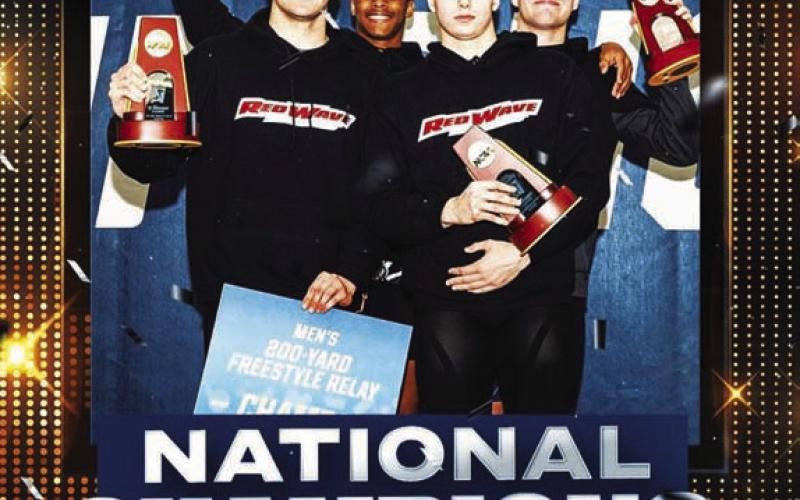 COURTESY PHOTO Swimmers, from left, Jack Armstrong, Lamar Taylor, Patryk Dabrowski and Jase Pinckney won a national championship as a relay team at Henderson State University.