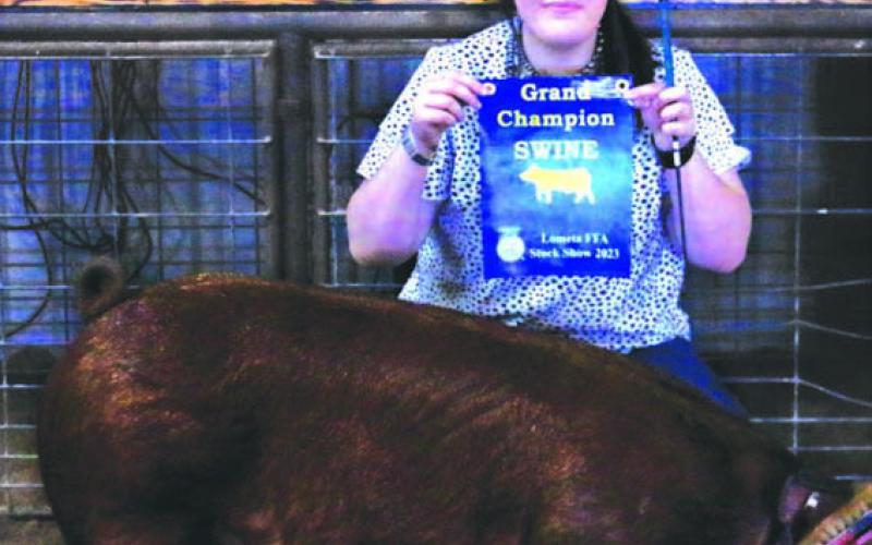 Colbi Sanguinet exhibited the grand champion swine at this yera’s Lometa FFA Stock Show. She also took home the senior showmanship award. MASON HINES | DISPATCH RECORD