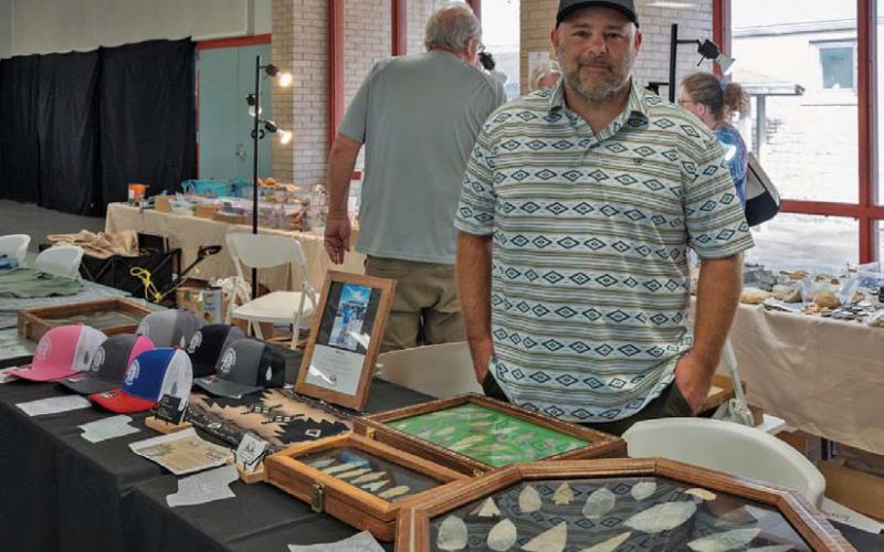 Amateur Archeologists of Texas owner Gabriel DeLaune showcases his collection of arrowheads at Saturday’s Indian Artifact &amp;amp; Mineral and Gem Show hosted by Vision Lampasas. Adam Barrios| Dispatch Record