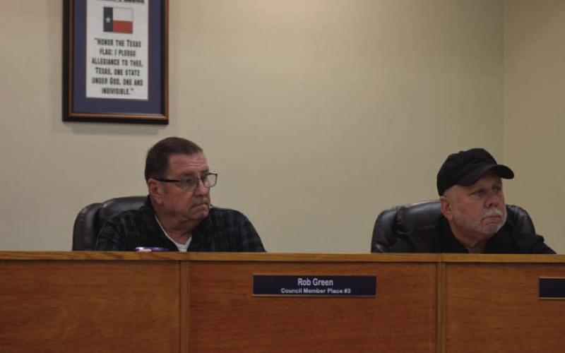 Councilmen Rob Green and Thomas Combs listen as presentations are made at last week’s Kempner City Council meeting. ERICK MITCHELL | DISPATCH RECORD