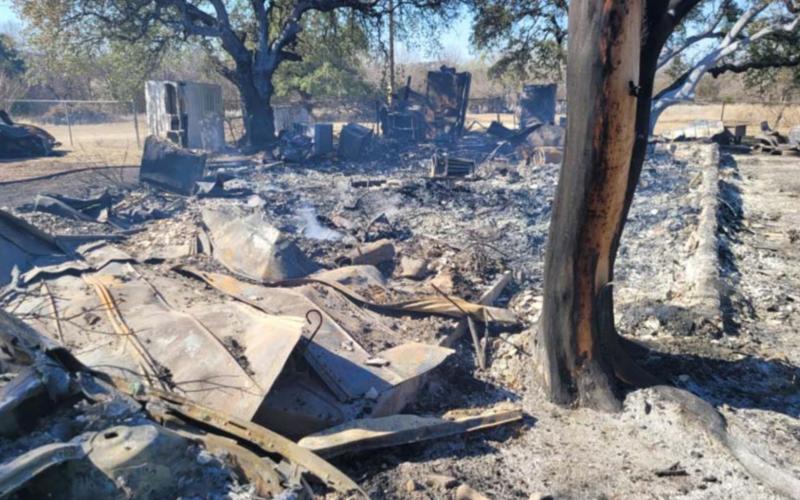 A house on County Road 3640 was completely destroyed by fire Tuesday. The 84-year-old resident was hospitalized with severe burns she sustained while trying to extinguish the blaze. COURTESY PHOTO