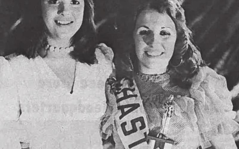 The 1974 Miss Spring Ho Brenda Goforth, at left, stands with her successor, Becky Queen. Both still live in Lampasas. FILE PHOTO