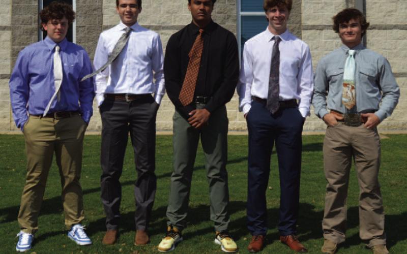 ERICK MITCHELL | DISPATCH RECORD Students from Lampasas High School named to attend the American Legion Boys State session this summer at the University of Texas are, from left, Aidan Nuckles, Jaxon Pratus, Veer Patel, Cale Wheeler, and Henry Tate Langford. These juniors will be among the 1,200 young men expected to participate in the program focused on civics and the American form of government.