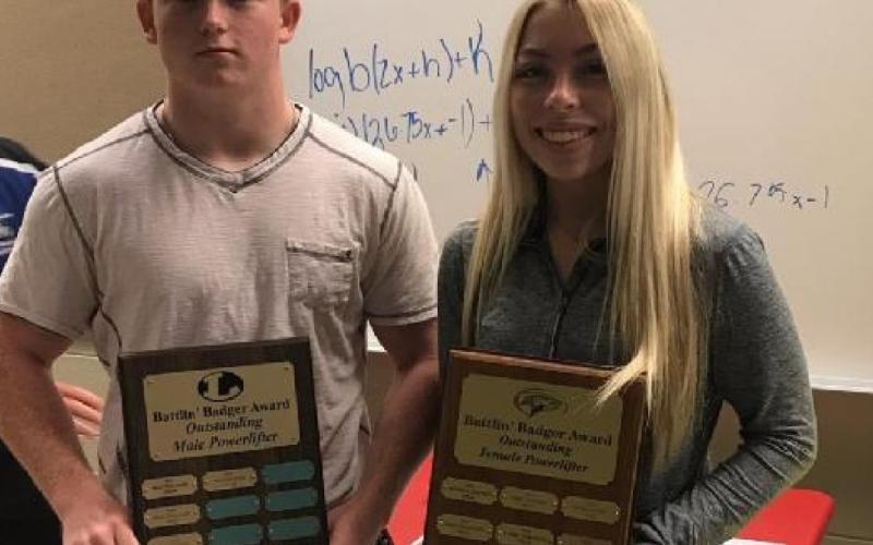 Regional champions Westen Reid and Alyssa Ayers were named Battlin’ Badgers for powerlifting. COURTESY PHOTO