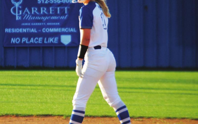 Bre Quarles stands on second base during the Lady Badgers’ final home game of the season in the bi-district round of the playoffs. HUNTER KING | DISPATCH RECORD