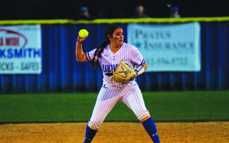 Julia Ybarra fields a ground ball at second base and makes the throw to first base for an out. HUNTER KING | DISPATCH RECORD