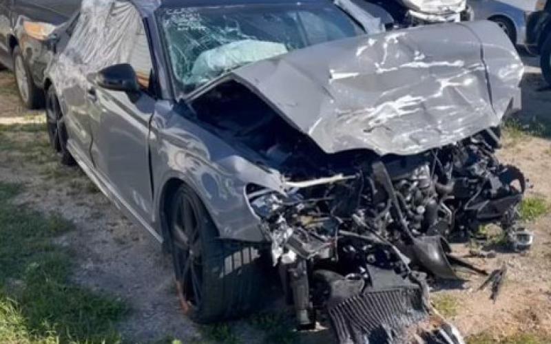 This crumpled car, in which Madison Roedler was a passenger, is a stark testament to the brutal force of the wreck in which she was involved on March 2. The twisted metal and shattered glass bear witness to the violence of the collision. COURTESY PHOTO