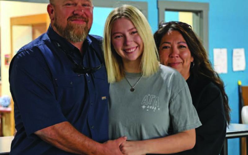 Madison Roedler, pictured here with her parents Brandon and Monica, said the family is so grateful for the outpouring of love and support they have received from the Lampasas community. Roedler sustained severe injuries in a vehicle collision March 2 that placed her in intensive care for a time. Her medical team expects her to make a full recovery. JOYCESARAH MCCABE | DISPATCH RECORD