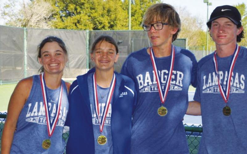 Caroline White, left, Madelynn White, Jack Allison and Elijah Copeland wear their gold medals after the Midway tournament. COURTESY PHOTO | KENNETH PEISER
