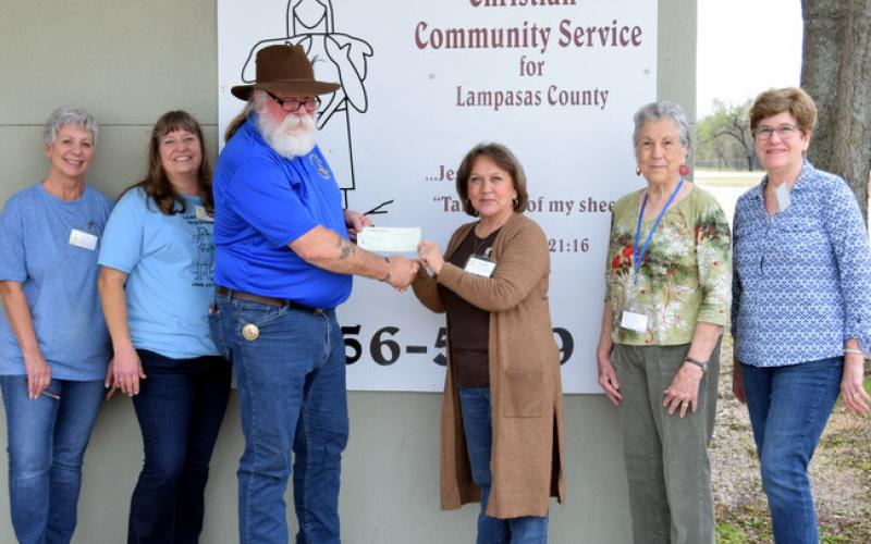 On Dec. 6, Saratoga Masonic Lodge #546 Senior Warden Guy R. Niles presented a $500 check to Lampasas Mission to help the needy in the community. Representing Lampasas Mission are, from left, Chris Clark, Marilyn James, Karla Miller, Jan Herron and Lenora Isenhour. dorton q. matthews | courtesy photo