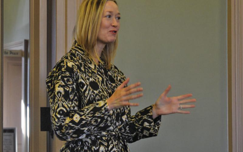 Lobbyist Hilary Shine provides an update to the Lampasas County Commissioners Court on legislation regarding the disabled veterans’ tax exemption. ERICK MITCHELL | DISPATCH RECORD