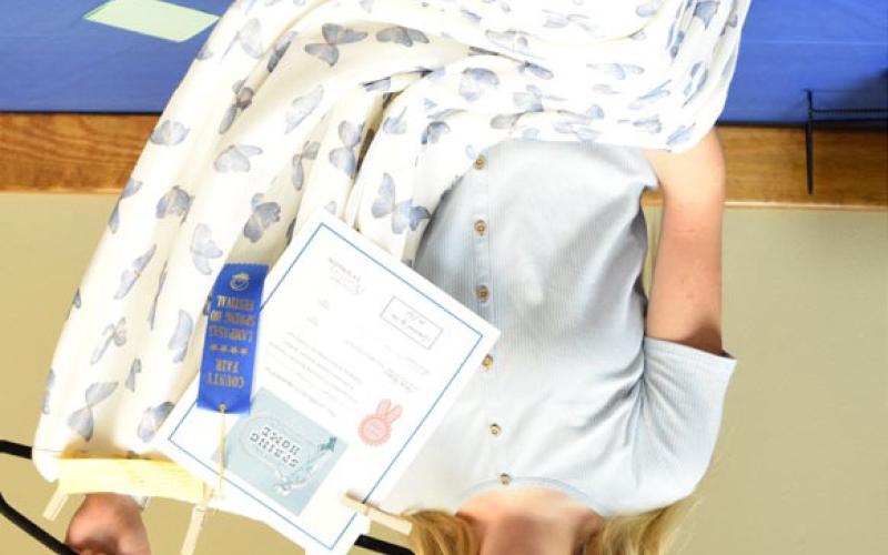 Evelyn Purdy won junior champion of textiles with a butterfly skirt. ALEXANDRIA RANDOLPH | DISPATCH RECORD