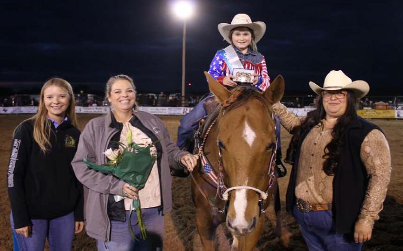 Second from right is Sonora Hayes, named the 2026 Diamondback Jubilee Rodeo Princess. TERRI HARRIS | COURTESY PHOTO