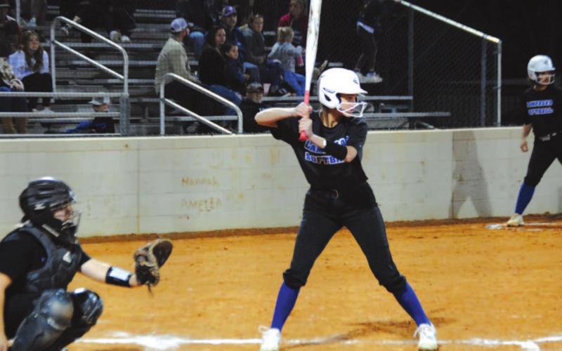Kayli Six loads up to hit a pitch against Waco University during their scrimmage on Tuesday. HUNTER KING | DISPATCH RECORD