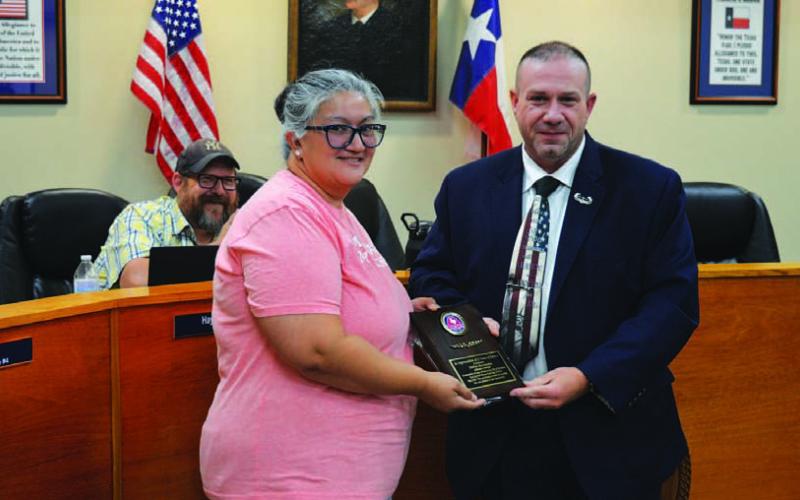 Council member Debbie Hernandez attended her final Kempner City Council meeting April 22, and Mayor John Wilkerson recognized her service to the city. Her term ends in May. ERICK MITCHELL | DISPATCH RECORD