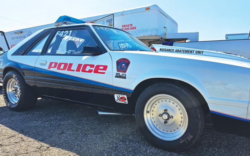 courtesy photo This 1982 Ford Mustang drag racing car now wears the Lampasas Police Department logo for outreach and education purposes.