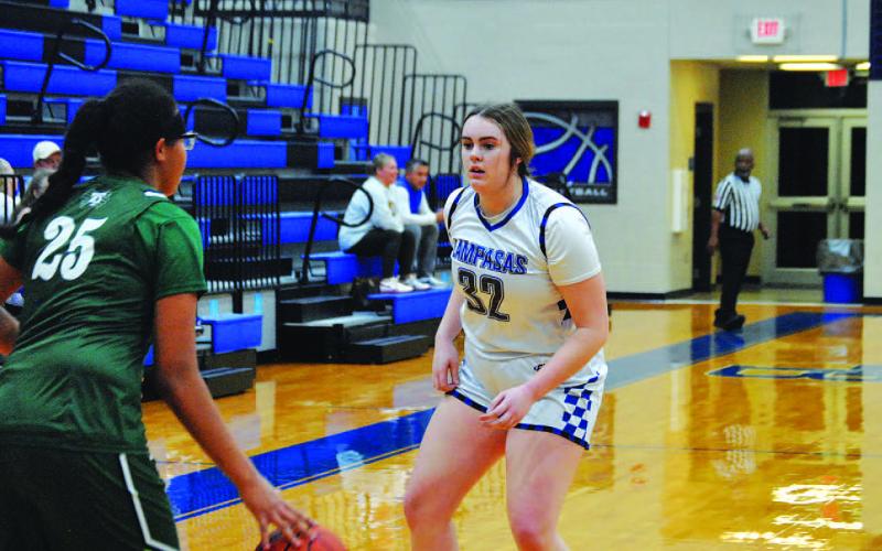 Abigail Williams plays defense in the full court against the Taylor Lady Ducks on Tuesday. HUNTER KING | DISPATCH RECORD