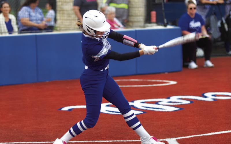HUNTER KING | DISPATCH RECORD Kayli Syx makes contact on her hit early in this week’s contest.