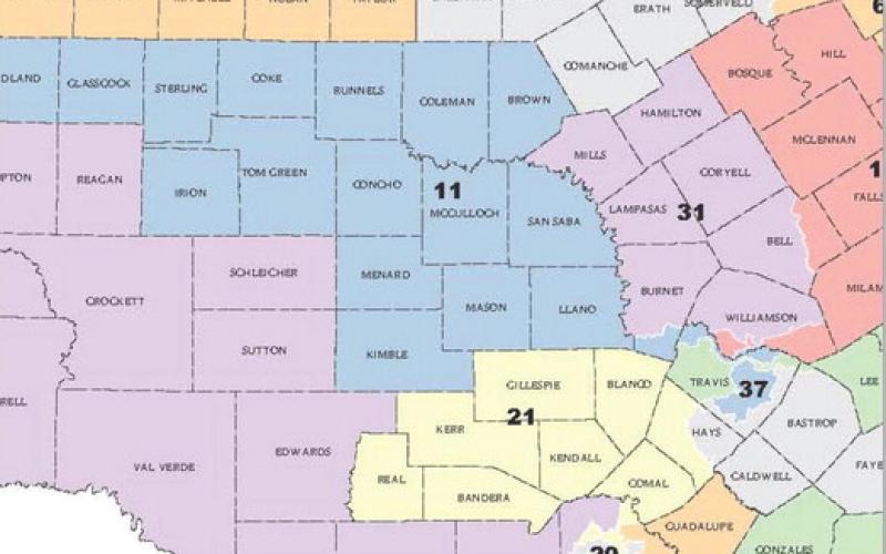 A new map under consideration by the Texas Legislature would put Lampasas County in Congressional District 31 with Mills, Hamilton, Coryell and most of Bell, Burnet and Williamson counties -- an area much more compact than the District 11 group of counties it has been paired with since 2021. ERICK MITCHELL | DISPATCH RECORD