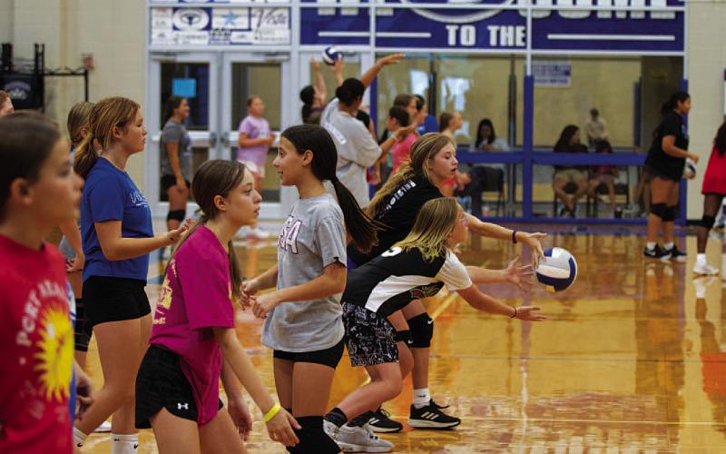 Young Lady Badgers work on their serving at volleyball camp on Wednesday. HUNTER KING | DISPATCH RECORD