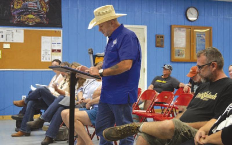 Kempner Mayor John Wilkerson, at podium, was one of the first to address the Kempner Water Supply Board of Directors at its meeting last Wednesday. ERICK MITCHELL | DISPATCH RECORD