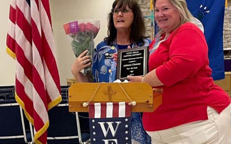 Juli Chaney, at right, was the recipient of the Outstanding Clubwoman Volunteer of the Year award, presented at the GFWC Capitol District meeting. COURTESY PHOTO