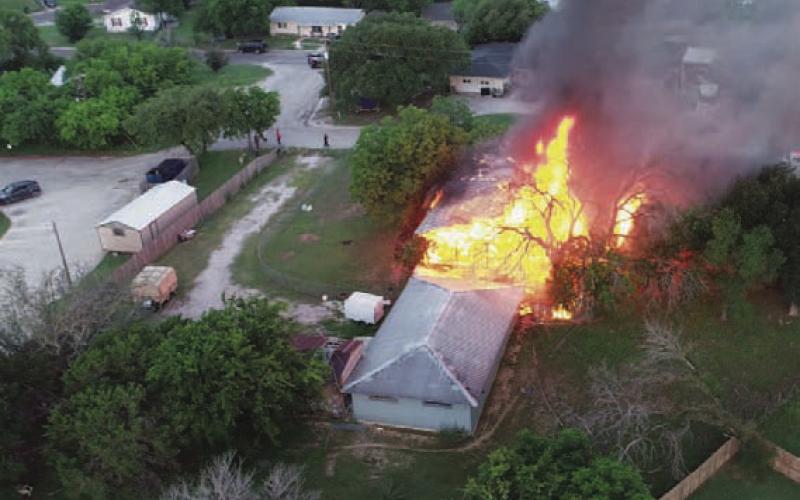 This drone photograph shows the structure at 721 Brown St. fully engulfed in flames. COURTESY PHOTO | COMMERCIAL AERIAL SERVICES