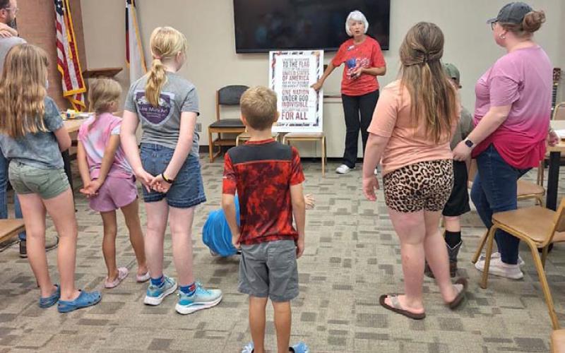 Sheila Bean offers a presentation on the pledge of allegiance at the initial “See You at the Library” event, which organizers said was a success. The local event was sponsored by Texas First Conservative Alliance and hosted Aug. 16 at the Lampasas Public Library. COURTESY PHOTO | DIANNE MOUW