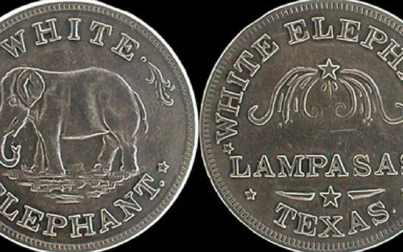 A trade token for the White Elephant Saloon is shown in this digital image. The saloon opened in 1883 and was destroyed in a fire on Aug. 14, 1884. jeff jackson | courtesy image