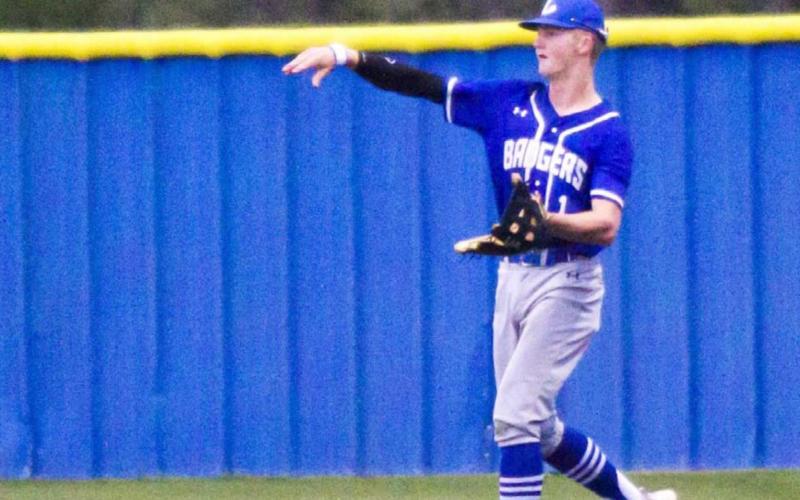 Kash Corbin makes a throw from right field in Friday’s game, which Stephenville won 1-0. JEFF LOWE | DISPATCH RECORD