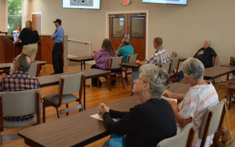 More than a dozen people attended a recent town hall meeting to learn more about the Lampasas Police Department’s proposed livestock ordinance. MONIQUE BRAND | LAMPASAS DISPATCH RECORD