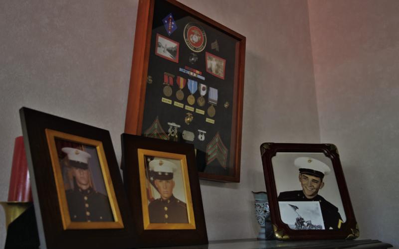 The Welch family legacy of military service has continued, with son Zach and grandson William also having been in the Marines. Their photos are displayed in the James and Anne Welch home along with some of James Welch’s medals and awards. ERICK MITCHELL | DISPATCH RECORD