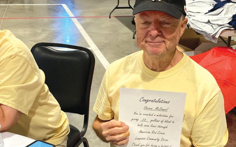 Steven McDaniel hit an impressive milestone of 23 gallons of blood donated. Courtesy photo