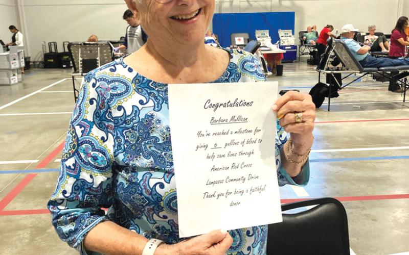 Barbara Mullican has now donated six gallons of blood. Courtesy photo