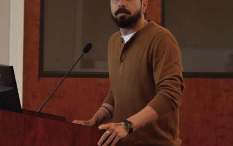 ERICK MITCHELL | DISPATCH RECORD Film producer Chase Kuker addresses the Lampasas Economic Development Corp. board members at a called meeting last week to address changes to his promotional package that can be used to market the city.