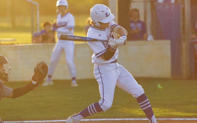 Timber Gholson swings at a pitch during his first at-bat against Marble Falls last week. HUNTER KING | DISPATCH RECORD