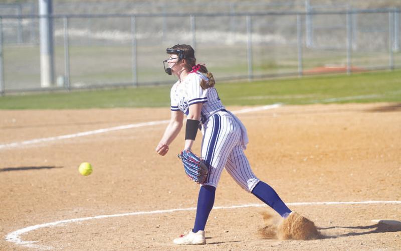 HUNTER KING | DISPATCH RECORD Brooklyn Farmer releases a pitch. The freshman will be big in the circle for the girls this season.