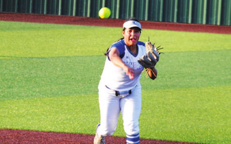 Mia Maldonado throws across the diamond during the Lady Badgers’ second-round playoff game. The senior was great batting in the middle of the lineup this season. FILE PHOTO